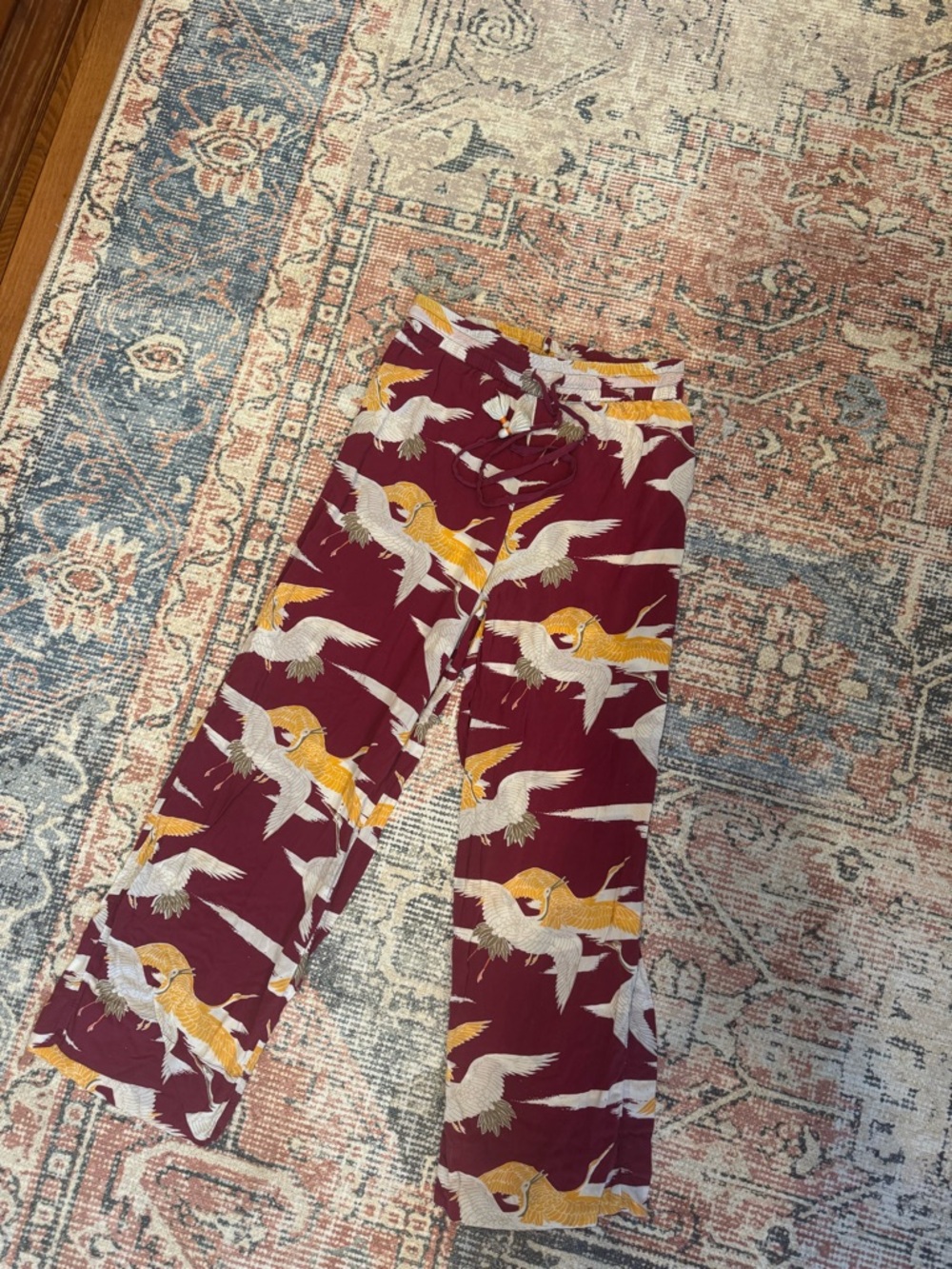 Anthropologie Red Crane Print Pants – Wide Leg Statement Piece